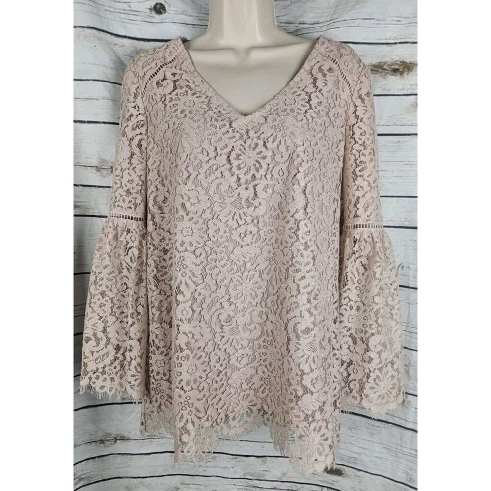 Sundance Blush Lace Top Small Bell Sleeve V-Neck Boho Womens